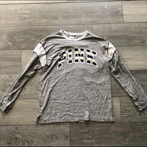 WOMENS - grey and navy long sleeve PINK t shirt